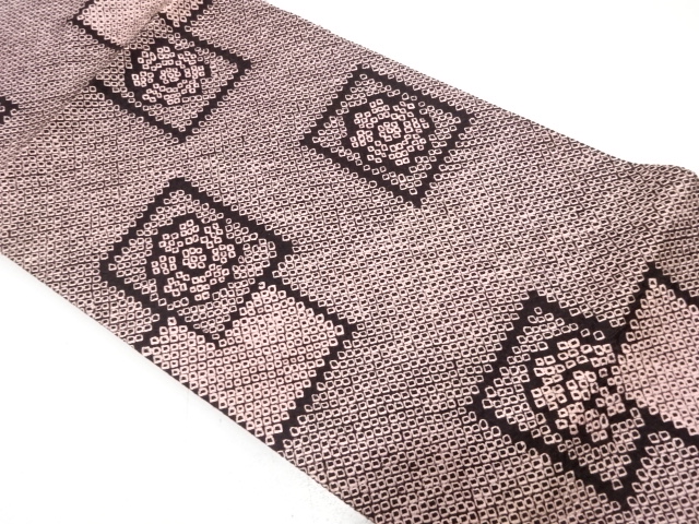 本総絞り　枡に花模様　名古屋帯